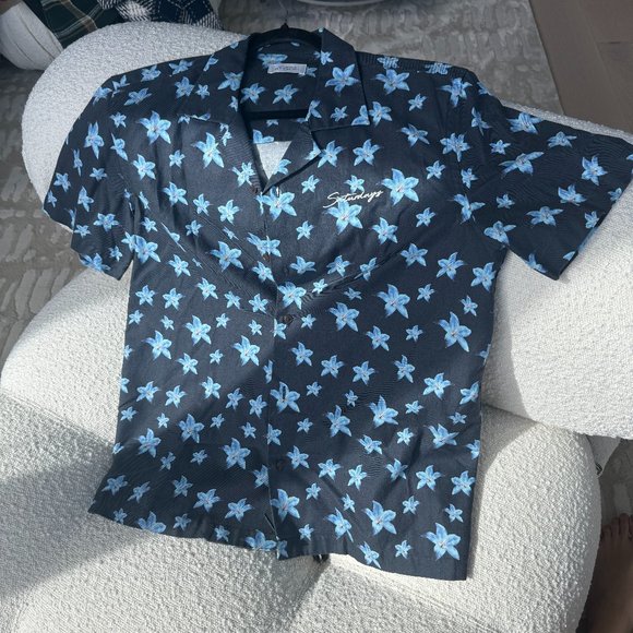 Saturdays NYC York Camp Collar SS Shirt in Blue - Picture 1 of 5